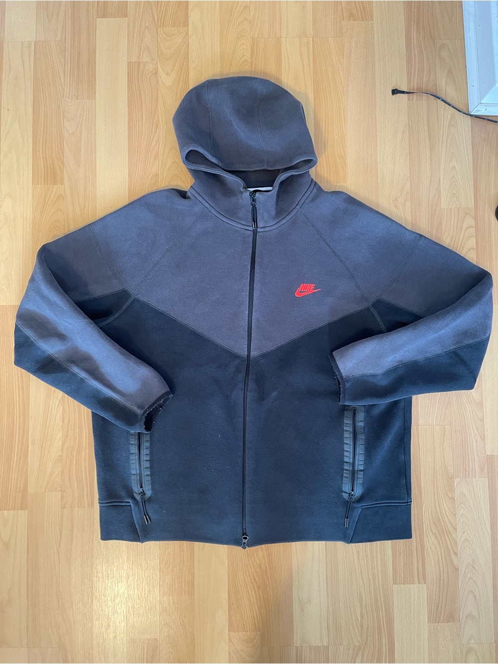 Nike Two-Tone Charcoal & Black Full-Zip Hoodie with Red Swoosh